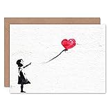 Fine Art Prints Banksy Balloon Girl Graffiti Greeting Card With Envelope Inside Premium Quality, yellow|red|white|black,12.50 x 17.50 cms