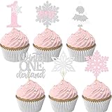 Winter Onederland Cupcake Topper Snowflakes One 1st Birthday Party Decoration Holiday Food Picks Table Ideas Pink