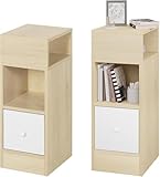 EUGAD Slim Bedside Table set of 2, Narrow Bedside Cabinet, with 2 Open Shelves 1 Drawer, 25 x 66 x 30 cm, nightstand for bedroom, Wood, Oak, 0192ZZ-2