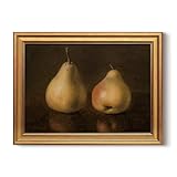 HUARCEY Gold Framed Vintage Wall Art for Living Room, Pear Fruits Painting Prints Shelf Decor for Kitchen, Aesthetic Bedroom Wall Art Decor, Christmas Gift for Friends or Family (Two Pears 12"x16")
