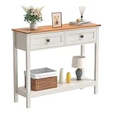 Trironsun Farmhouse Console Table with 2 Drawers for Entryway Rustic Hallway Table with Wooden Frame and Open Storage Shelf Sofa Table for Bedroom or Living Room (Antique white)