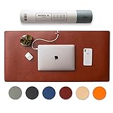 Nordik Leather Desk Mat Cable Organiser (Cognac Brown 89 X 43 cm) Premium Extended Mouse Mat for Home Office Accessories - Non-Slip Vegan Leather Desk Pad Protector & Desk Blotter Pad Mousepad