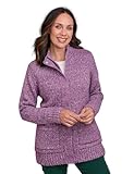 Chums Ladies Fleece Lined Front Pocket Zip Cardigan Cosy Knit with Stud Fastening Plum 12-14