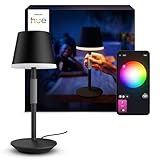 Philips Hue Go Smart Portable Table Lamp [Downlight - Black] Rechargeable Lamp, White & Colour Ambiance LED with Bluetooth, for Home Indoor Living Room, Office, Bedroom Lighting