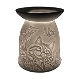 Cello Tealight Wax Melt & Oil Burner, Cat Design, Stunning Porcelain Decor. Use as Wax Melt Burners or Essential Oil Burner and Magically Fragrance Your Room. Cat Ornament and Cat Gifts For Women.