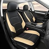 GIANT PANDA Front Car Seat Cover for Honda, Leather Bucket Seat Covers Custom Fit Honda CR-V Civic Accord HR-V Pilot (Beige+Black)