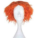 FVCENT Curly Orange Short Mad Hatter Wig for Carnival, Halloween, Cosplay