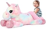 MorisMos Giant Pink Unicorn Teddy for Girls, 80cm Rainbow Big Unicorn Cuddly Plush Soft Toy, Large Birthday Gifts for Kids Mom Girlfriend Mothers Day Deco