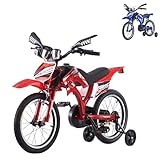 TRIOBLADE 16"/18"/20" Kids Bike Boys&Girls Kids Bicycle Motocross Motorcycle Bike Simulated Motorbike Sound With Removable Stabilisers Wheels for Ages 3-9 Years Old (16inch Red)