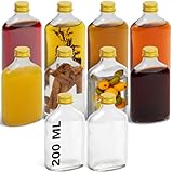 HEFTMAN Flask Small Glass Bottles - 10 Pack 200ml Glass Bottles with Lids, Empty, Airtight, Reusable 200ml Bottle - Perfect for Gin, Wine, Vinegar, Homemade Beverages, Sauces, Décor