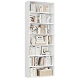 FirFurd Bookcase 7 Tiers Bookshelf White Living Room Bookcases Free Standing Display Shelf Tall Shelving Unit for Home Office 60x23.5x209.5cm