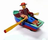 Brimtoy Rowing boat mechanical clockwork retro tin toy replica