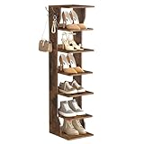 VASAGLE Slim Shoe Rack, Narrow Shoe Storage Organiser, 7-Tier Shoe Stand, for Small Spaces, Hallway, Cloakroom, Rustic Brown LBS200KD01