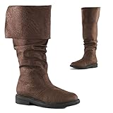 Riding Boots for Men Vintage Slip-On Lightweight Leather Boots Anti-Skid Block Heel Warm Lining Outdoor Autumn Winter Knee High Boots Brown