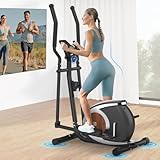 Neezee Elliptical Cross Trainer For Home Use, Ultra-Quiet Compact Cross Trainer, 16 Levels of Magnetic Resistance Elliptical Machine, Pulse Sensors, LCD Display, Device Mount, 120KG Capacity
