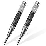 2 Pcs Black Automatic Center Punch, Steel Adjustable One-Handed Spring Impact Loaded Center Hole Punch, Metal Hole Punch Hand Push Tools for Machinists Glass Wood Thin Steel Sheets and More Materials