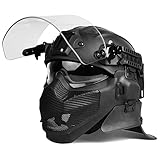 AQ zxdc Full Face Tactical Riot Helmet Sets, with Steel Mesh Mask, Face Shield, Built-In Goggles, Ear/Neck Protection, for Military Combat Police Patrol SWAT Adult Gear,Black