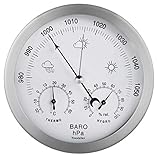 Youshiko 3 in 1 (Latest 2025 Version) Weather Station for Indoor and Outdoor use, diameter 14 cm, Barometer Thermometer Hygrometer with stainless steel frame