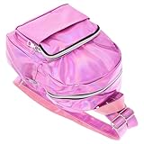WOFASHPURET Casual Hologram Shoulder Bag, Chic Holographic Backpack Cute Pu School Bag with Adjustable Strap for Girls (Pink)