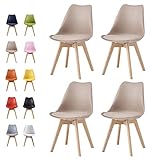 mcc direct Set of 4 Dining Chairs Wooden Legs Soft Cushion Pad Stylish DELUXE Retro Lounge Dining Office EVA (Brown)