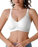 Curlady Push Up Bra for Women Comfortable Wireless Bras Full Coverage Support Lift Bralette with Bra Extenders 3 Hooks Soft Everyday Seamless Tshirt Bra White