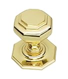 Solid Heavy Cast Polished Brass Octagonal Centre Door Knob Large (Fixed Knob)