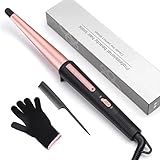 Hair Curling Wand, 13-25MM Tapered Curling Iron, Professional Ceramic Hair Curler Wand with Heat-Resistant Glove, Dual Voltage (Rose Gold)