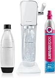 Art Sparkling Water Maker, Sparkling Water Machine & 1 L Fizzy Water Bottle, Retro Drinks Maker w. BPA-Free Water Bottle & INCLUDES 60 L Co2 Gas, Safe Home Carbonated Water & Quick Connect - White
