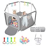 CHOLY Baby Playpen for Baby and Toddlers, Sturdy Six Sides Play Pen with Breathable Mesh, Kids Activity Play Fence for Indoor Outdoor with Travel Bag(Light Grey)