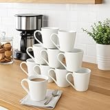 White Porcelain Mugs Set of 12 – 285m Coffee and Tea Cups | Drinkware for Latte, Cappuccino, Hot Beverages, Office, Home, Cafe | Dishwasher Safe | M&W