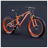 REOTEL Mountain Bikes Men 26 Inch Adult Fat Tyre Mountain Bike with Full Suspension, High-carbon Steel Large Frame Dual Disc Brake Giant Bicycle,Orange Spoke,27 Speed