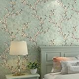 MEAIHOME Retro American Pastoral Style Flower Tree Non-Woven 3D Bedroom Living Room Home TV Background Non-Pasted Wallpaper Light Cyan 1.73'W x 32.8'L