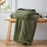 Catherine Lansfield So Soft Velvet Boucle 130x170 cm Blanket Throw Olive Green