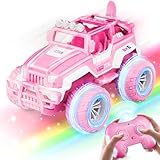 Own1one Girls Toy for 3 4 5 6 7 Year Old Remote Control Cars, 1:18 Scale Jeep RC Car, Pink RC Stunt Car with LED Light, Birthday Presents Gift for Girls Kids 3 4 5 6 7 8