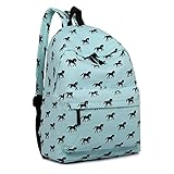 Kono School Bags for Boys and Girls Rucksack Canvas Horse Printing Backpack Students Teenagers Bookbag Casual Daypack (Blue)