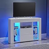 Panana Corner TV Stand Cabinet Sideboard 2 Storages 4 Glass Shelves With RGB LED Lights 16 colors for choose (White)