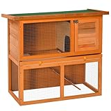 PawHut 2-Tier Rabbit Hutch Wooden Guinea Pig Hutch Double Decker Pet Cage Run with Sliding Tray Opening Top