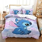 Stitch Bedding Set Lilo & Stitch 3D Animated Characters Duvet Cover Sets Cartoon Quilt Cover Soft with Pillwocase for Kids Teenagers Adult Single（135x200cm）