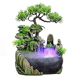 Xshelley indoor Tabletop Fountains ， rockery, water, waterfall, plants, desktop fountain, atomizing humidifier fountain, home office desktop decorations, automatic pump with power switch