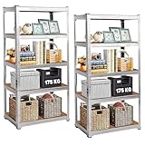 LUXTROUS 2 Pack Garage Shelving Units 5-Tier Storage Shelves, 175kg Per Shelf, 5mm MDF Boards, Shed Storage Racking Shelf Adjustable Metal BOLTLESS Design for Living Room,Office(Silver,70x30x150cm)