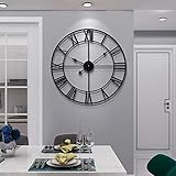 HAITANG Vintage Large Wall Clocks,Silent Non Ticking,Battery Operated,60cm /24" Round, Decorative Modern Black Roman Numerals Clocks for Living Room,Bedroom,Kitchen,Office Wall Decor