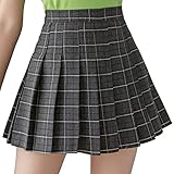 scicent Women's Mini Skirt Skater Basic Stretchy Flared Casual School Skirt Tartan Pleated Skirt Grey 002 S UK 2 4