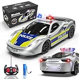 Muakiz Police Remote Control Cars for Kids Age 3 4 5 6+, 2.4G RC Car Toy with Remote Control for Boys Girls Kids RC Toy with Rechargeable Battery & Police Light, Silver
