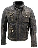 Men's Black Warm Vintage Brando Leather Biker Jacket L