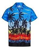 REDSTAR Mens Hawaiian Shirt Short Sleeve STAG Beach Holiday Palm Tree Fancy Dress Hawaii (Large, Blue)