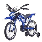 LSBIKE Kids Motorbike Style Bicycle 16”/18”/20” with Training Wheels,Kid Bike w/Dual Brake, Steel Frame, Anti-Slip Tyres – Boys & Girls Bike for Ages 4–11, 90% Pre-Assembled, (16inch Blue)