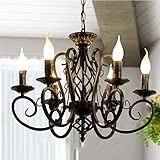 Ganeed Pendant Chandelier Wrought Iron Antique Looking Candle Style Hanging Chandelier Light Fixture Old Fashioned for Bedroom Dining Room Hallway Black 6 Lights