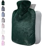 Qomfor Hot Water Bottle with Cover UK – Soft Faux Fur, 1.8L Hot Water Bottle for Period Pain Relief, Back Pain, Shoulder Pain – Luxurious Comfort for Adults (Green)