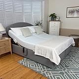 Backcarebeds Majestic Twin Adjustable Electric Bed with Memory Foam Mattress (6ft Super King - Woven Ash). Super King-Size Double Bed Base with Rounded Headboard, Mattress & Dual Hand Controls.