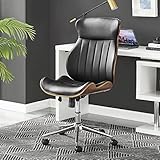 Furniturebox UK Parker Tall Executive Faux Leather and Brown Wood Height Adjustable Ergonomic Home Office Work Gaming Chair with Swivel Silver Chrome Legs and Wheels